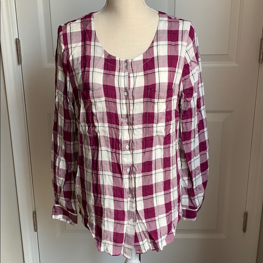 Long sleeve plaid top/tunic size L